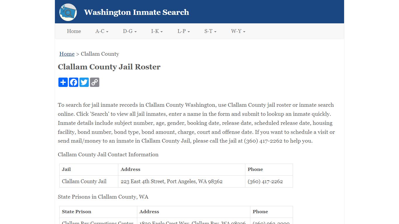 Clallam County Jail Roster - Washington Inmate Search