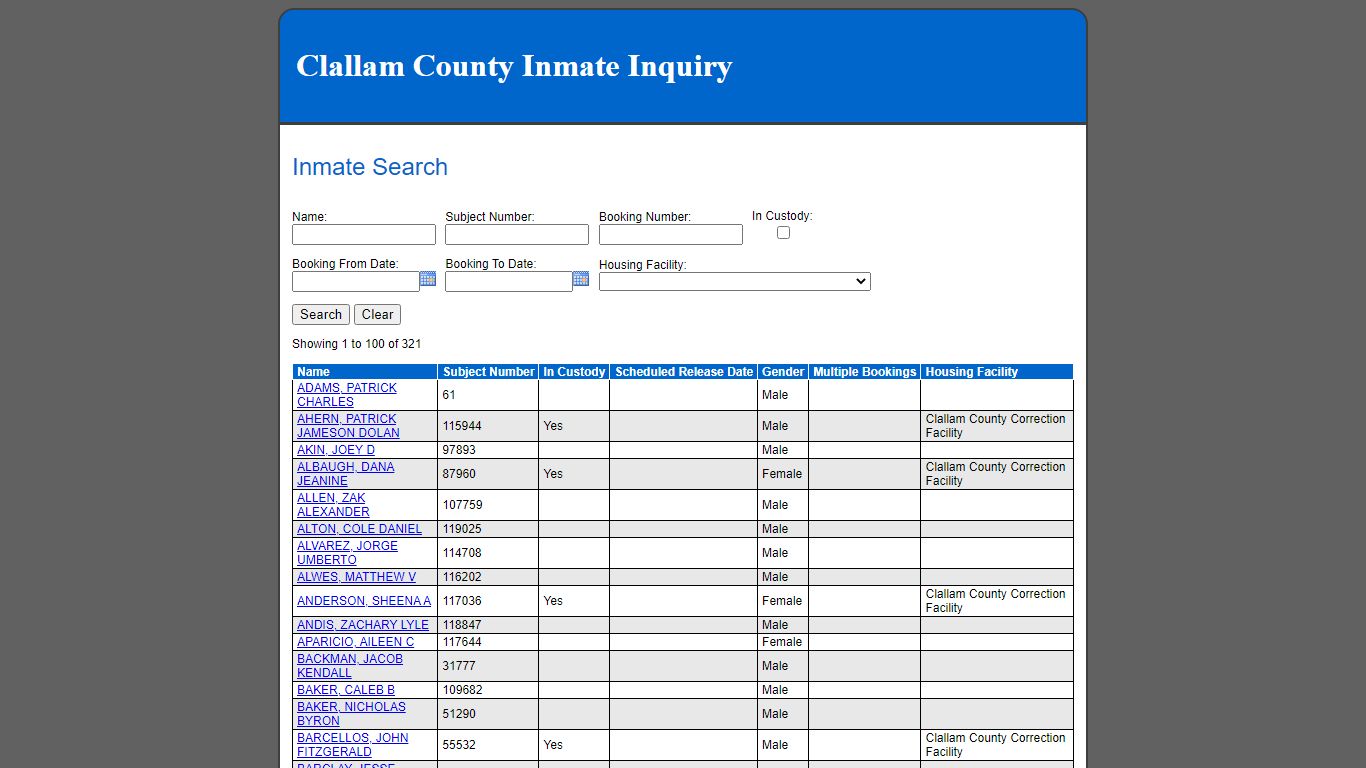 Inmate Search - websrv23.clallam.net